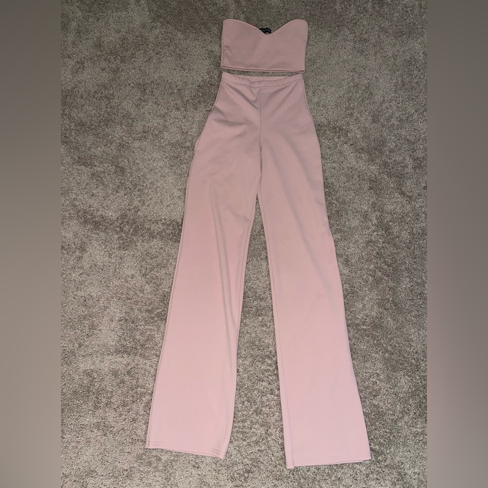 Worn once pretty little thing blush wide leg pants and crop top